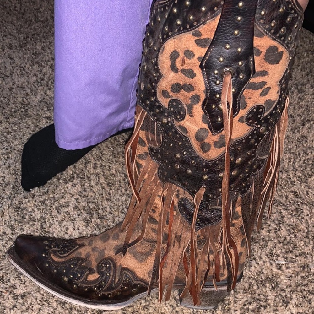 Cheetah fringe cowgirl boots